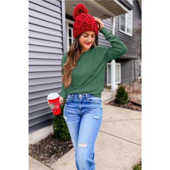 Women's Soft Knit Sweater Fall Dressy Casual Pullover Tops - Picture 2 of 6